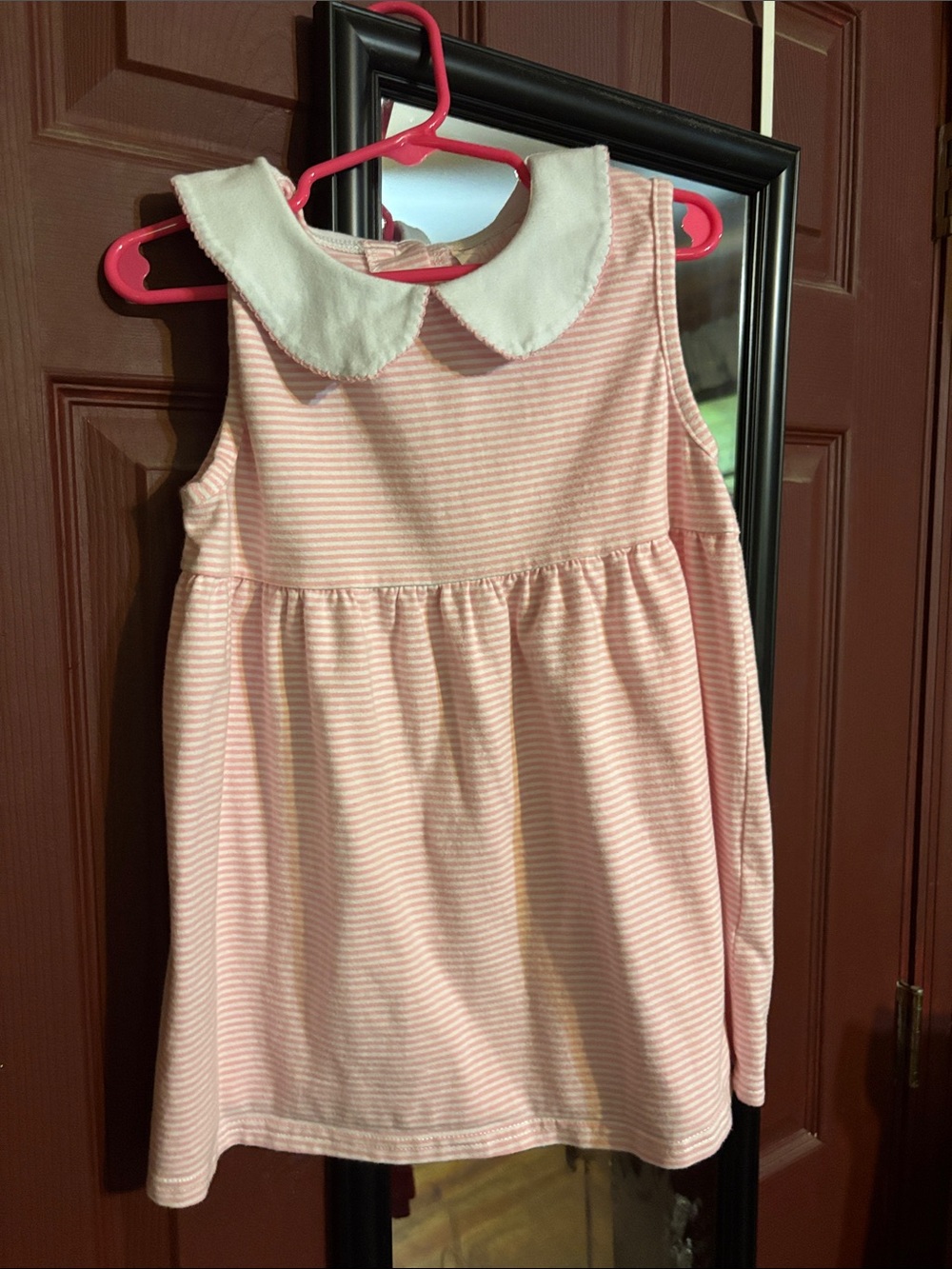 Girls' Pink Stripe Dress with Peter Pan Collar